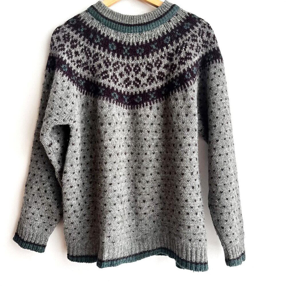 Vintage IZOD 100% Virgin Wool FairIsle Pullover Sweater L - Picture 2 of 7